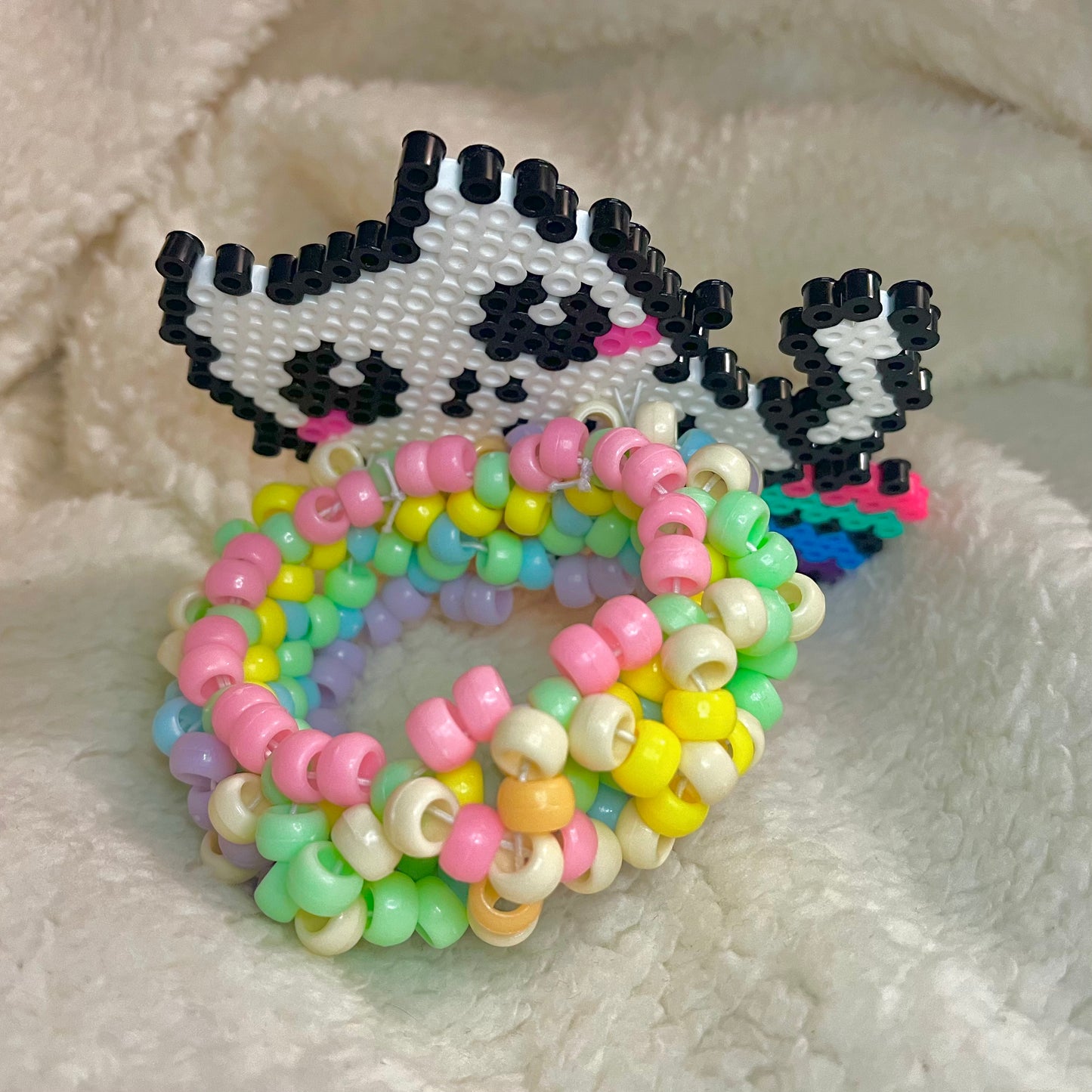 rainbow kitty perler cuff ♡