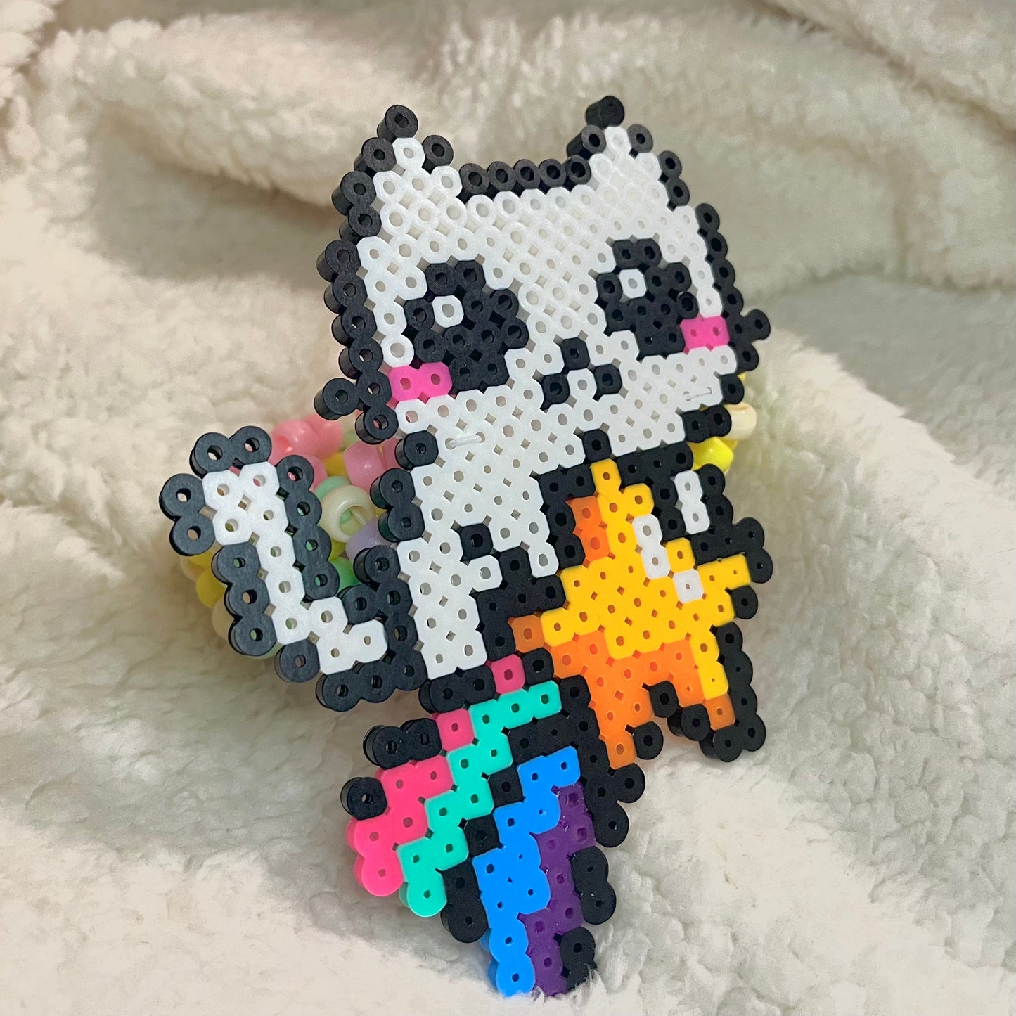 rainbow kitty perler cuff ♡